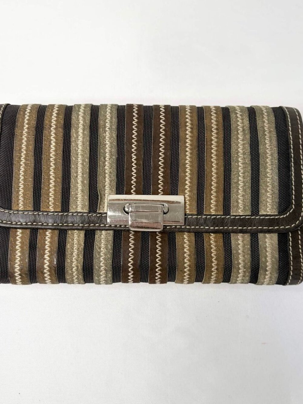 Gianni Conti Genuine Leather Wallet Made in Italy Striped Clutch Organizer